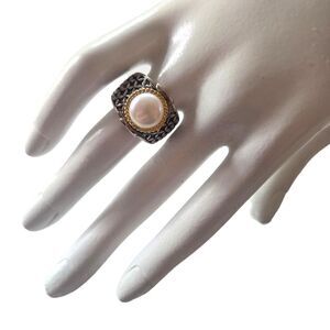 Sterling Silver 14k Gold White Pearl Ring Dome Shaped Large Signed ATR Thailand